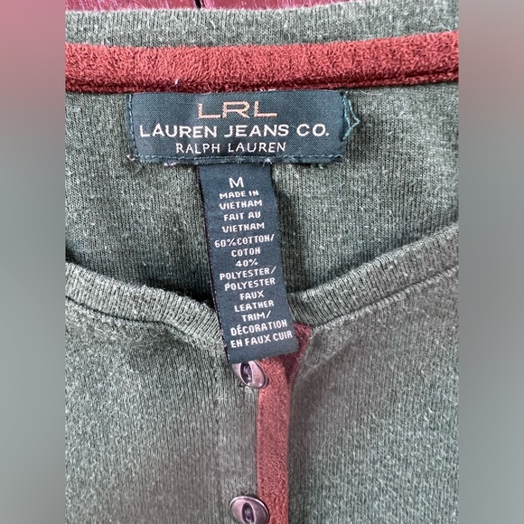 Lauren Ralph Lauren Hunter Green and Brown Suede Henley Shirt - Picture 3 of 8